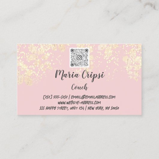 Aangepaste Logo QR-code Gold Roze Confetti Foliën Visitekaartje (Achterkant)