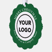 Aangepaste Logo QR Code Groen Wit Gingham Kerst Ornament Kaart (Links)