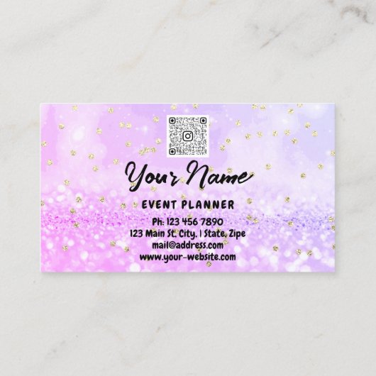 Aangepaste Logo QR-code holografisch glitter roze Afsprakenkaartje (Achterkant)
