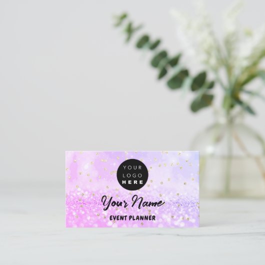 Aangepaste Logo QR-code holografisch glitter roze Afsprakenkaartje (Staand voorkant)