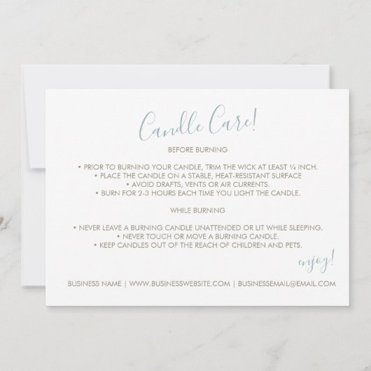 Aangepaste logo QR-code Kandle Care Instruction Bedankkaart (Achterkant)