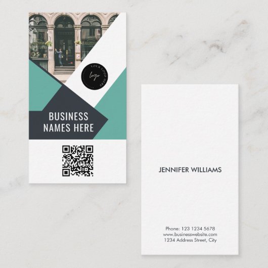 Aangepaste Logo & QR Code Modern Eenvoudig Profess Visitekaartje (Voorkant / Achterkant)