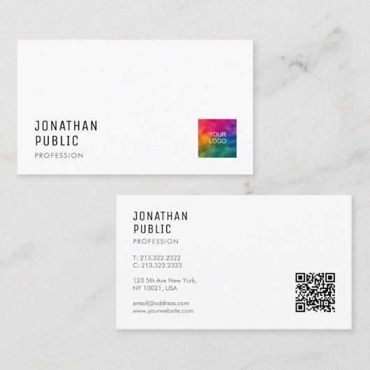 Aangepaste Logo QR Code Modern Eenvoudig Professio Visitekaartje (Voorkant / Achterkant)