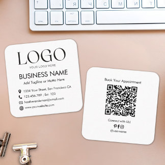 Aangepaste Logo QR Code Modern Minimalistisch Zwar Vierkante Visitekaartje