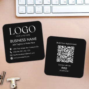 Aangepaste Logo QR Code Modern Minimalistisch Zwar Vierkante Visitekaartje