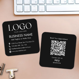 Aangepaste Logo QR Code Modern Minimalistisch Zwar Vierkante Visitekaartje