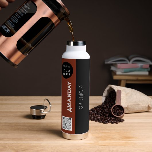 Aangepaste Logo Qr-code Naam Bruin zwart Waterfles (Koffie)
