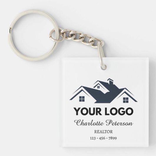 Aangepaste Logo & QR Code Onroerend goed Sleutelhanger (Voorkant)