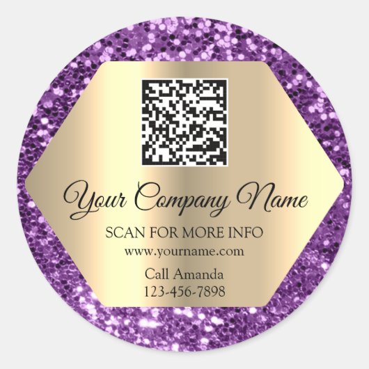 Aangepaste Logo QR-code Promotie Kaart Paars invoe Ronde Sticker (Voorkant)