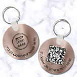 Aangepaste Logo QR-code Promotie Roos Gold Sleutelhanger<br><div class="desc">Moderne sleutelhanger voor speciale acties voor uw bedrijf of organisatie met een gouden faux metalen achtergrond van geborsteld roos. Voeg uw logo toe,  voer het URL-adres van uw website in om een scannbare QR-code te creëer en voeg twee regels aangepaste tekst toe,  zoals uw bedrijfsnaam,  zakelijke slogan,  bedankt,  enz.</div>