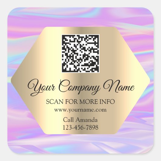 Aangepaste Logo QR-code promotieroze holograaf Vierkante Sticker (Voorkant)