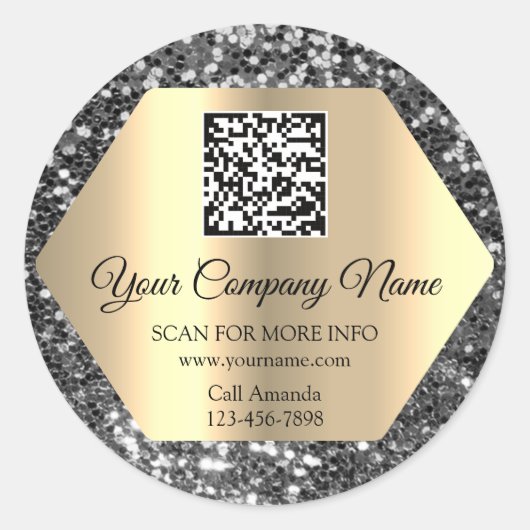Aangepaste Logo QR-code promotioneel grijs glitter Ronde Sticker (Voorkant)