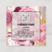 Aangepaste Logo QR CODE Roos Gold Floral Beauty Vierkante Visitekaartje (Achterkant)