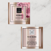 Aangepaste Logo QR CODE Roos Gold Formed Floral Vierkante Visitekaartje (Voorkant / Achterkant)