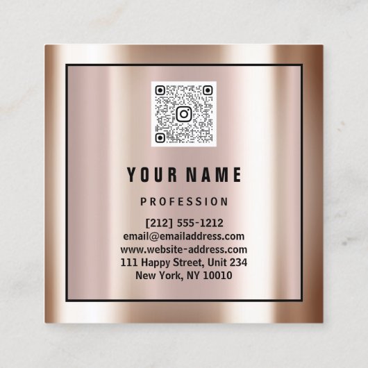 Aangepaste Logo QR CODE Roos Gold Formed Floral Vierkante Visitekaartje (Achterkant)