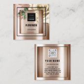 Aangepaste Logo QR CODE Roos Gold Green Ivory Vierkante Visitekaartje (Voorkant / Achterkant)