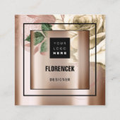 Aangepaste Logo QR CODE Roos Gold Green Ivory Vierkante Visitekaartje (Voorkant)