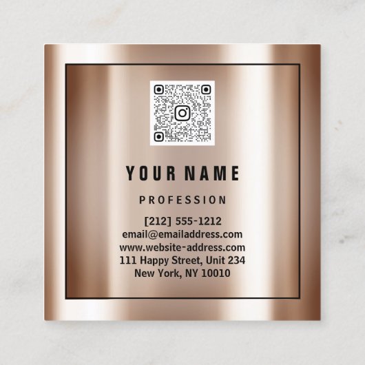 Aangepaste Logo QR CODE Roos Gold Green Ivory Vierkante Visitekaartje (Achterkant)
