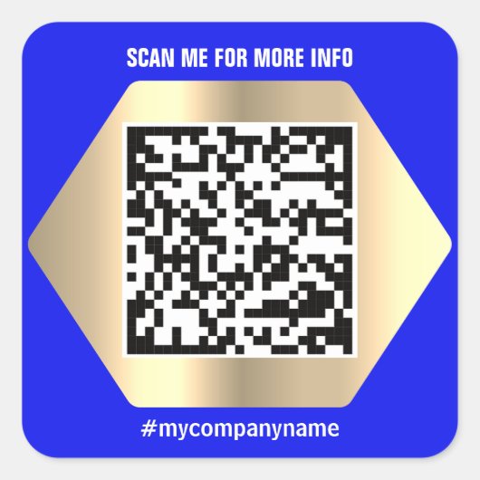 Aangepaste Logo QR-code Scan me Naam Gold Blue Mod Vierkante Sticker (Voorkant)