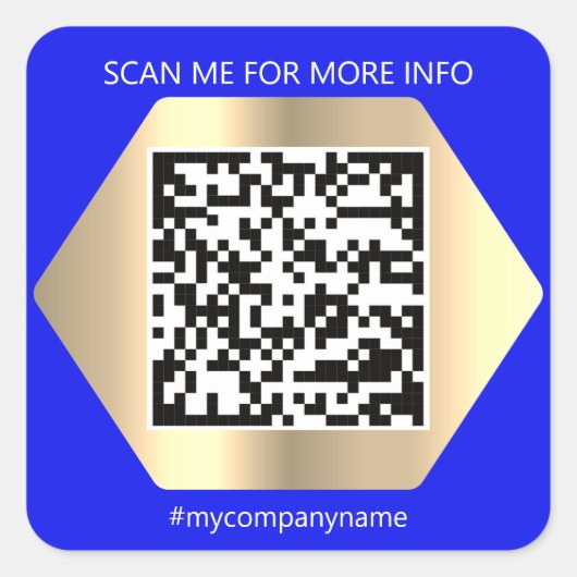 Aangepaste Logo QR-code Scan me Naam Gold Blue Vierkante Sticker (Voorkant)