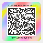 Aangepaste Logo QR-code Scan me Naam Regelboog Vierkante Sticker (Voorkant)