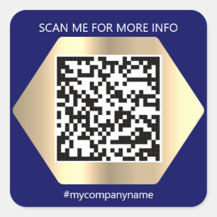Aangepaste Logo QR-code Scan me Name Blue Navy Vierkante Sticker