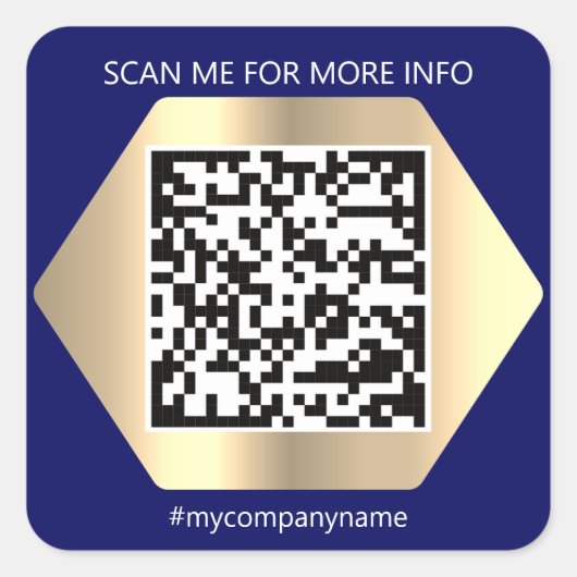 Aangepaste Logo QR-code Scan me Name Blue Navy Vierkante Sticker (Voorkant)
