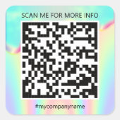 Aangepaste Logo QR-code Scan me Name Holographic Vierkante Sticker (Voorkant)