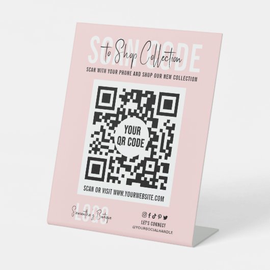 Aangepaste Logo QR-code Scannen naar winkelroze en Reclamebord Met Voetstuk (Voorkant)