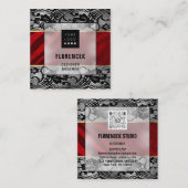 Aangepaste Logo QR CODE Silver Grey Black Red Lace Vierkante Visitekaartje (Voorkant / Achterkant)