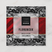 Aangepaste Logo QR CODE Silver Grey Black Red Lace Vierkante Visitekaartje (Voorkant)