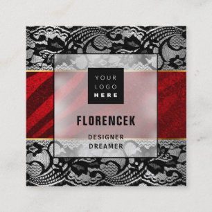 Aangepaste Logo QR CODE Silver Grey Black Red Lace Vierkante Visitekaartje