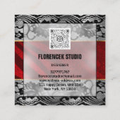 Aangepaste Logo QR CODE Silver Grey Black Red Lace Vierkante Visitekaartje (Achterkant)