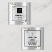 Aangepaste Logo QR CODE Silver Grey Gold Leafs Vierkante Visitekaartje (Voorkant / Achterkant)