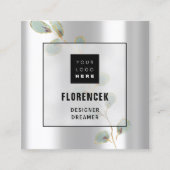Aangepaste Logo QR CODE Silver Grey Gold Leafs Vierkante Visitekaartje (Voorkant)