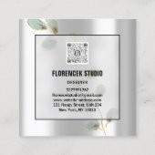 Aangepaste Logo QR CODE Silver Grey Gold Leafs Vierkante Visitekaartje (Achterkant)