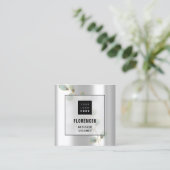 Aangepaste Logo QR CODE Silver Grey Gold Leafs Vierkante Visitekaartje (Staand voorkant)