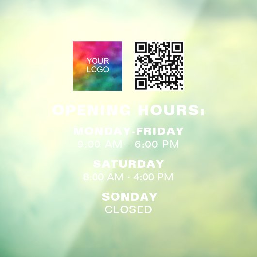 Aangepaste Logo QR Code Sjabloon Openingstijden Kl Raamsticker (Vel 3)