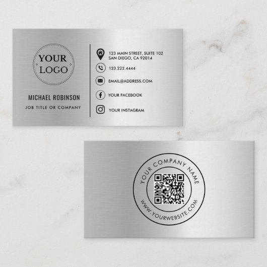 Aangepaste Logo QR Code Social Media Iconen Faux S Visitekaartje (Voorkant / Achterkant)