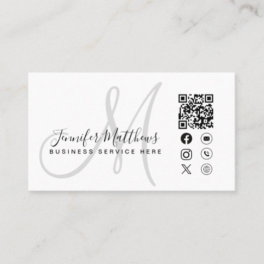 Aangepaste Logo QR Code Social Media Iconen Modern Visitekaartje (Voorkant)