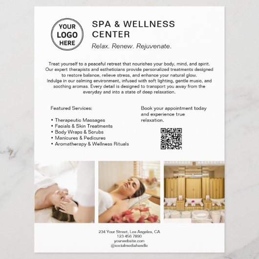 Aangepaste Logo QR Code Spa Wellness Center Zakeli Flyer (Voorkant)