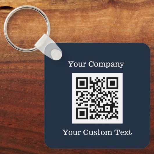 Aangepaste Logo QR Code Tekst Navy Blue Company Sleutelhanger (Voorkant)