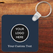 Aangepaste Logo QR Code Tekst Navy Blue Company Sleutelhanger (Achterkant)