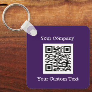 Aangepaste Logo QR Code Tekst Paarse Bedrijf Sleutelhanger