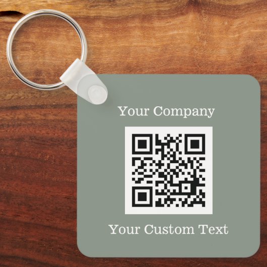 Aangepaste Logo QR Code Tekst Sage Green Company Sleutelhanger (Voorkant)
