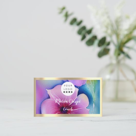 Aangepaste Logo QR Code Waterverf Gold Social Flow Visitekaartje (Staand voorkant)