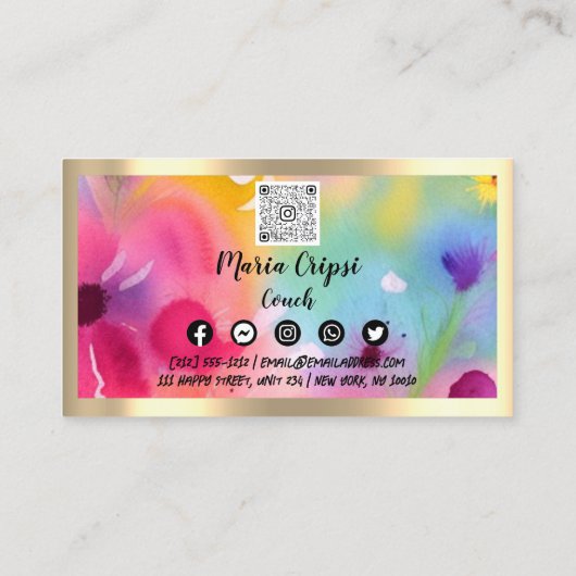 Aangepaste Logo QR Code Waterverf Gold Social Medi Visitekaartje (Achterkant)