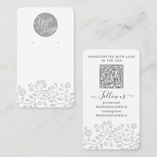 Aangepaste logo & QR-code Witte oorbellen displayk Visitekaartje (Voorkant / Achterkant)