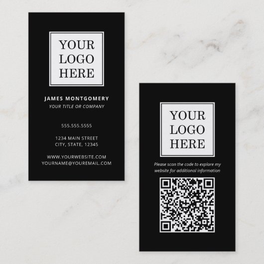 Aangepaste Logo QR Code Zakelijk Zwart Wit Visitekaartje (Voorkant / Achterkant)
