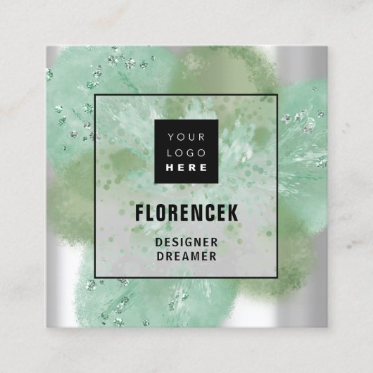 Aangepaste Logo QR-CODE Zilvergrijze Floral Abstra Vierkante Visitekaartje (Voorkant)